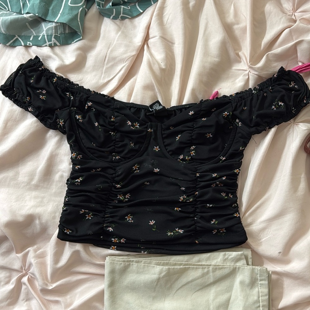 Black/floral off the shoulder shirt